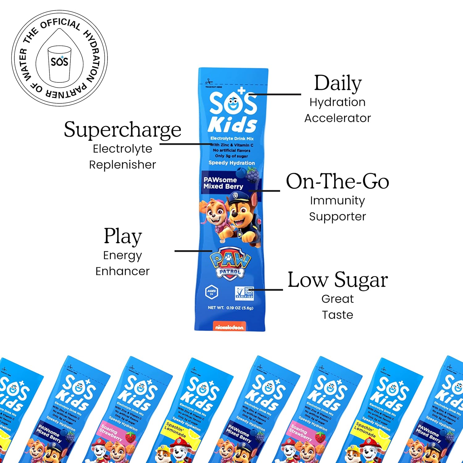 SOS Hydration Kids Paw Patrol Electrolyte Package- Strawberry flavour